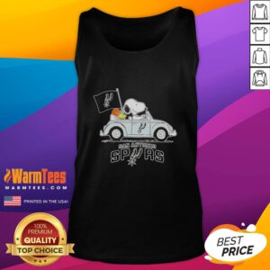 Good Snoopy driving a car in a San Antonio Spurs basketball tank top, showcasing a fun and sporty design.
