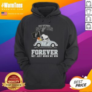 Alt Text: Snoopy driving a car in a hoodie that reads 'San Antonio Spurs Forever, Not Just When We Win.'