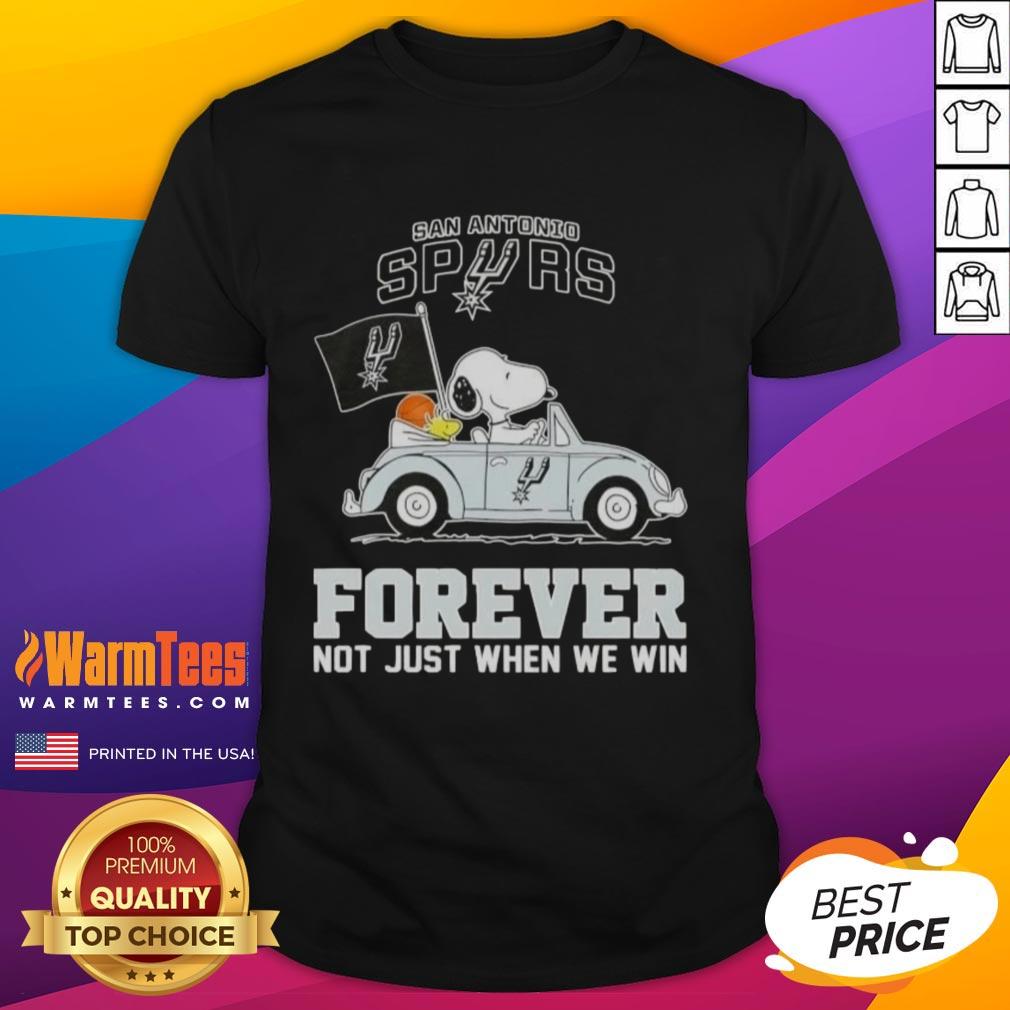 Alt Text: Good Snoopy driving a car on San Antonio Spurs Forever T-Shirt, celebrating team spirit beyond just victories.