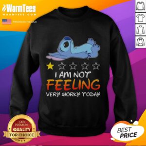 Cozy Good Stitch sweatshirt with 'I Am Not Feeling Very Worky Today' slogan, perfect for casual, relaxed days at home.