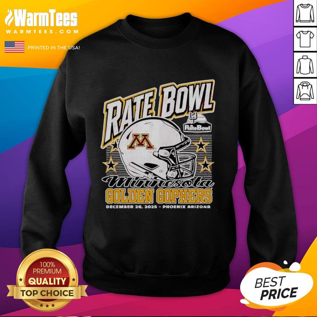 Alt Text: Hot Minnesota Golden Gophers 2025 Rate Bowl sweatshirt featuring team helmet design, perfect for fans in Phoenix, Arizona.