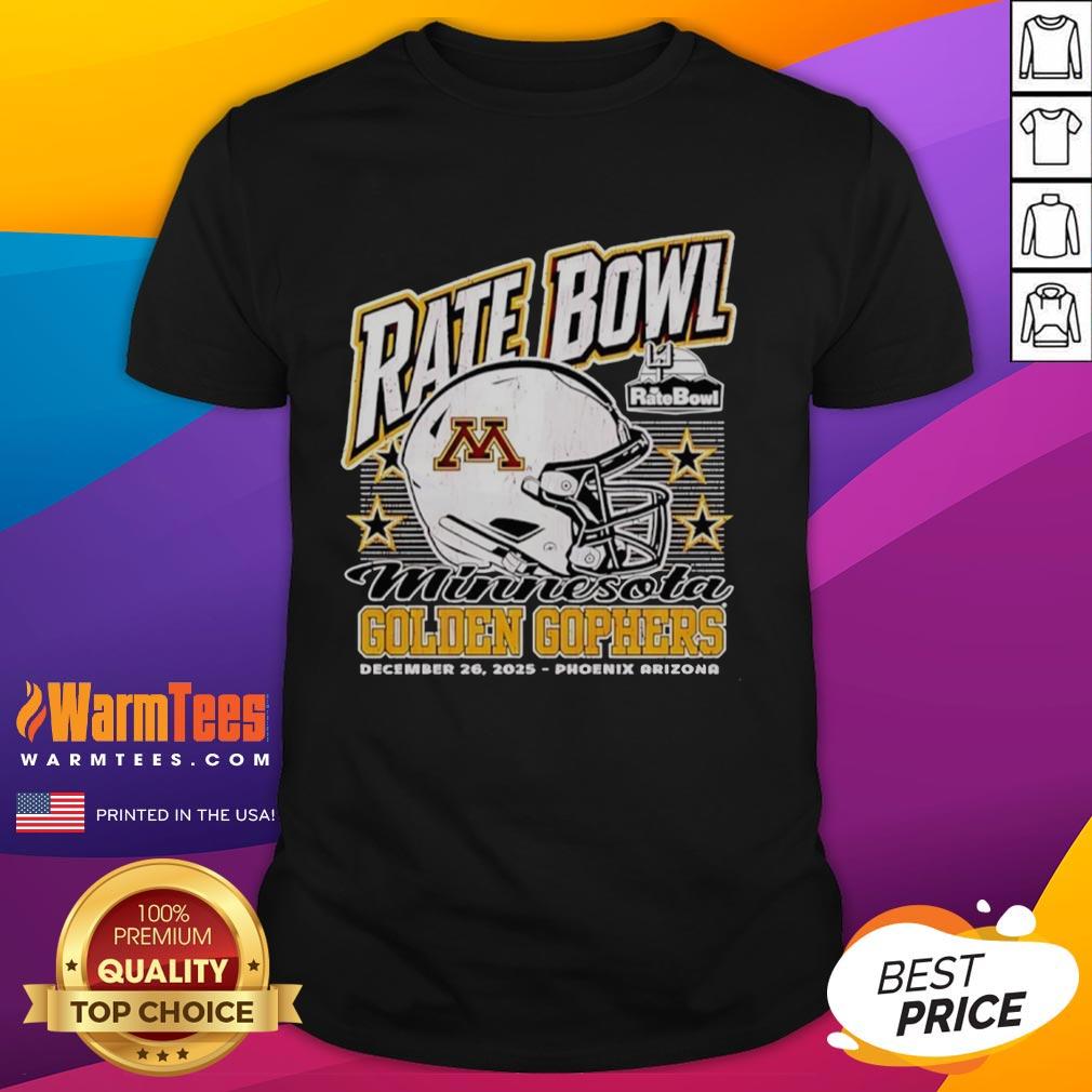 Hot Minnesota Golden Gophers 2025 Rate Bowl T-shirt featuring a helmet design, perfect for fans in Phoenix, Arizona.