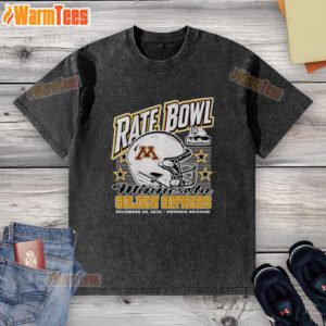 Hot Minnesota Golden Gophers 2025 Rate Bowl helmet and washed T-shirt displayed in Phoenix, Arizona.