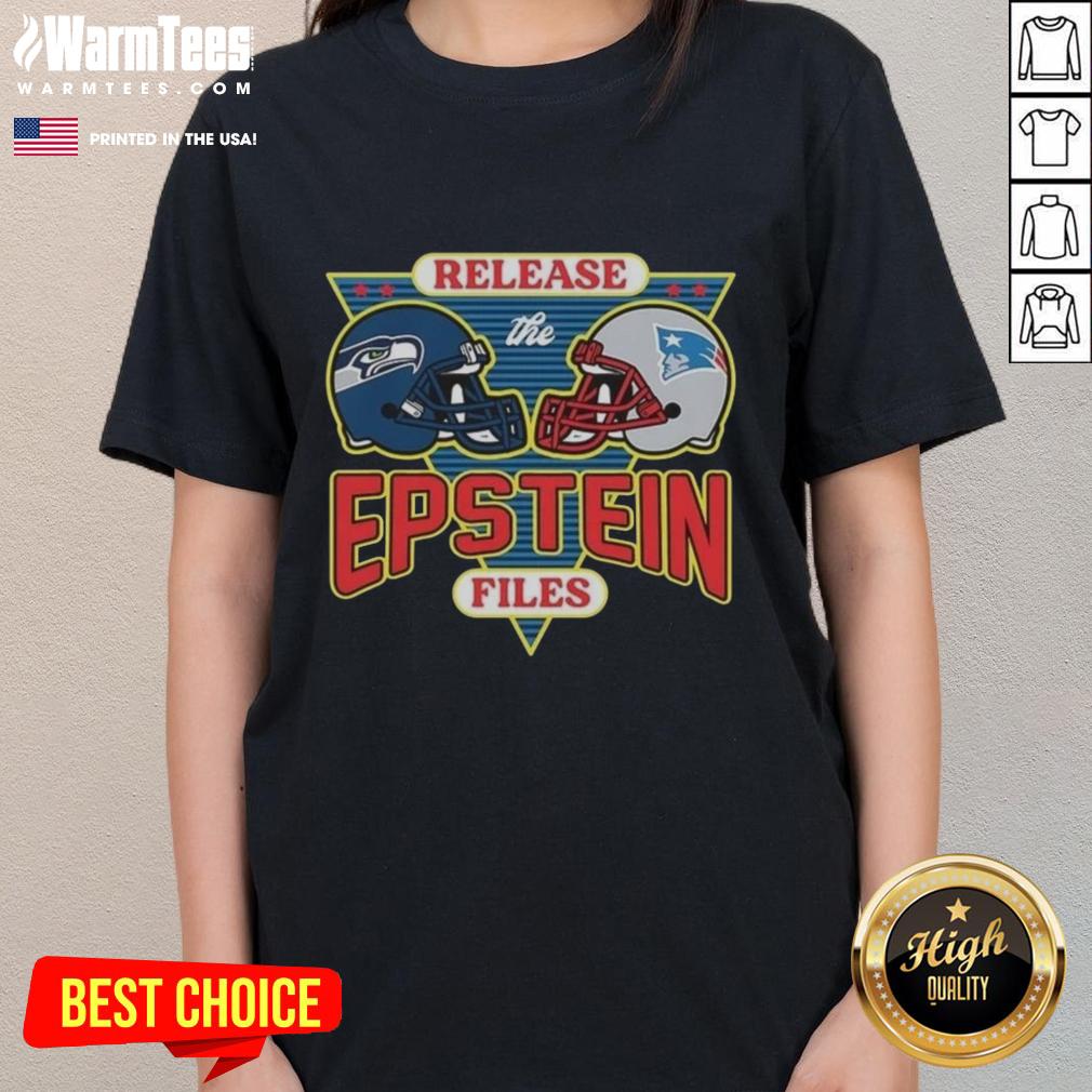 Hot Seattle Seahawks vs New England Patriots tee featuring 'Release The Epstein Files' graphic for fans.