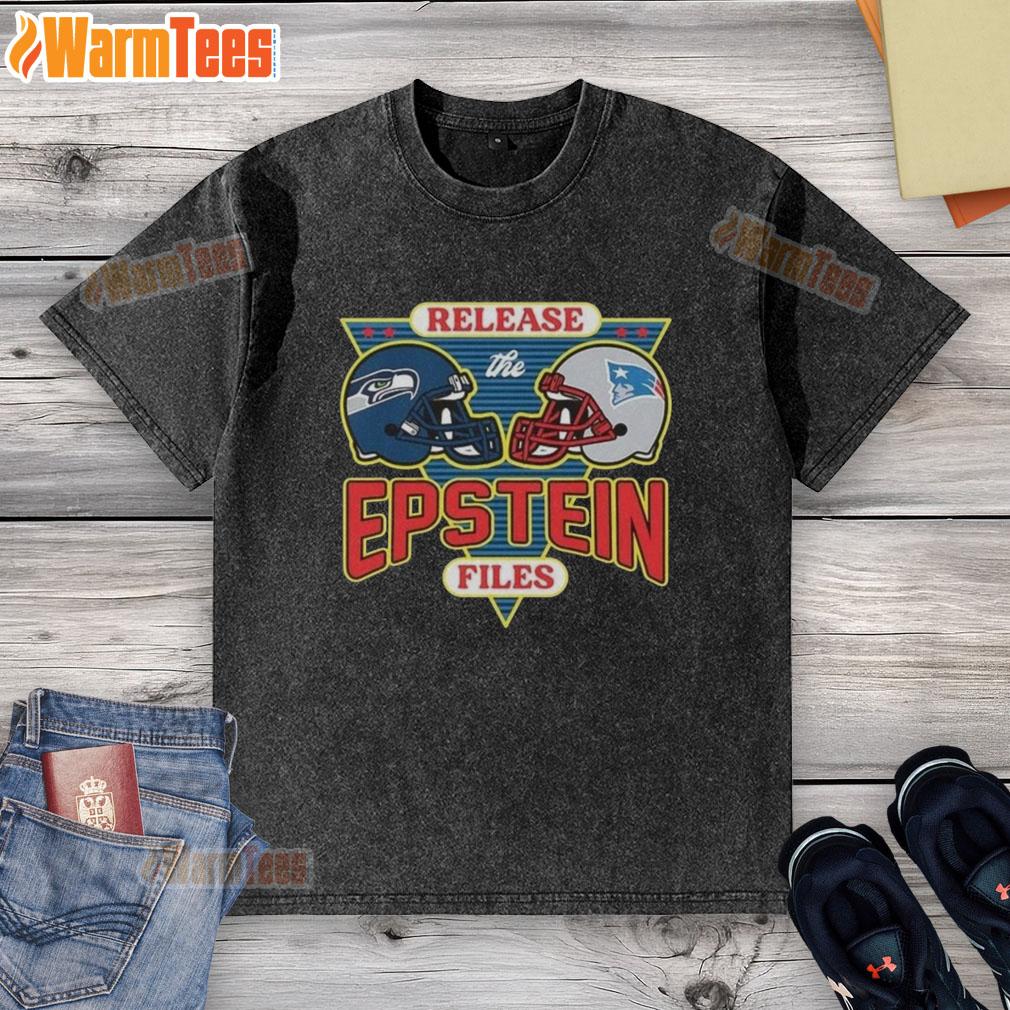 Hot Seattle Seahawks vs New England Patriots 'Release The Epstein Files' washed t-shirt design showcasing team spirit.