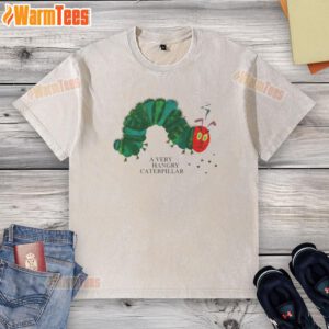 Alt Text: Nice A Very Hangry Caterpillar washed t-shirt featuring a vibrant caterpillar graphic and playful text design.