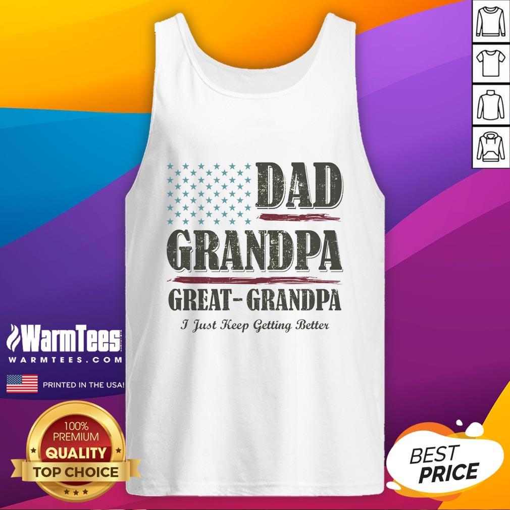 Vintage tank top featuring 'Nice Dad, Grandpa, Great Grandpa' design, celebrating family and timeless style.