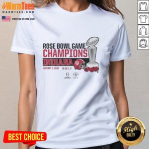 Nice Indiana Football CFP Rose Bowl Champions trophy on a ladies tee shirt design, perfect for fans and collectors.