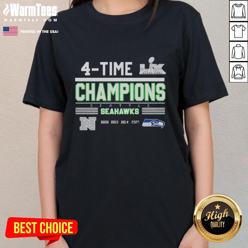 Alt Text: Seattle Seahawks 4-Time NFC West Division Champions 2025 Super Bowl LX Ladies Tee, showcasing team pride and style.