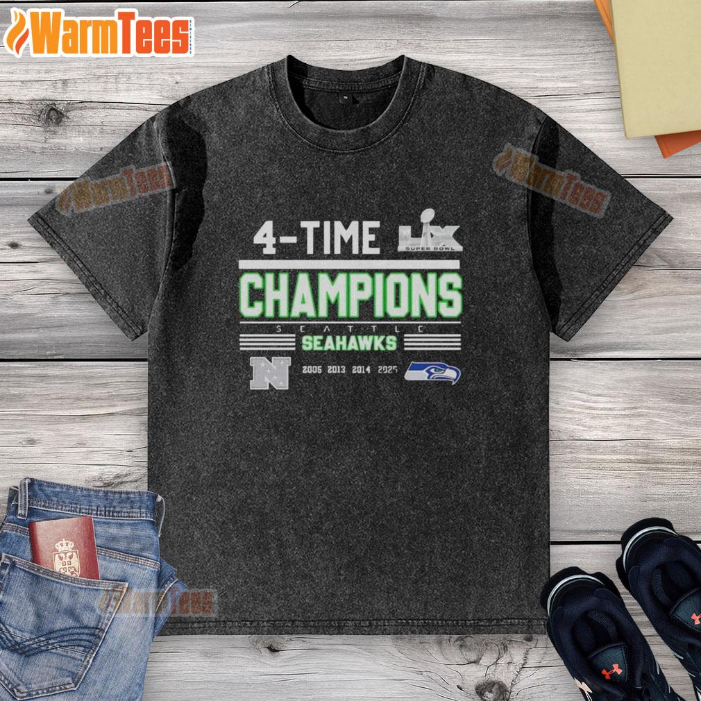 Nice Seattle Seahawks 4-Time NFC West Division Champions 2025 Super Bowl LX Washed T-Shirt, showcasing team pride.