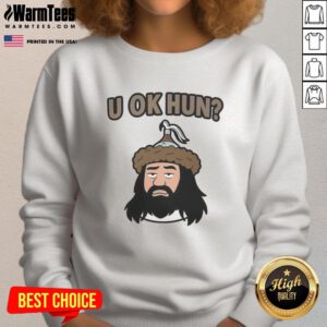 Cartoon face of Attila the Hun on a sweatshirt, featuring bold colors and a playful design for a trendy look.