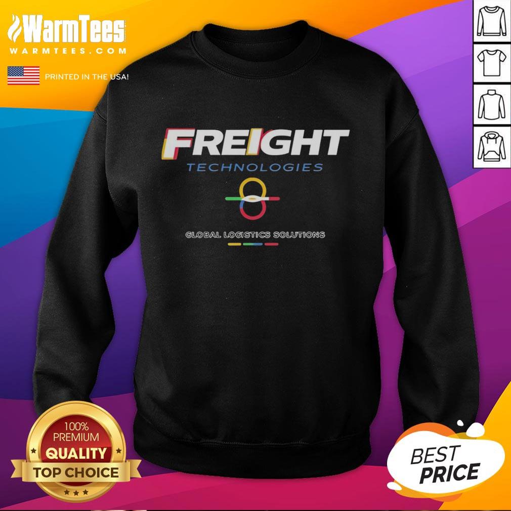 Official Freight Technologies sweatshirt showcasing global logistics solutions with modern design and vibrant colors.