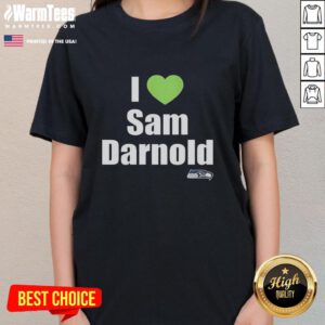 Official I Love Sam Darnold Seattle Seahawks logo ladies tee featuring vibrant team colors and stylish design.