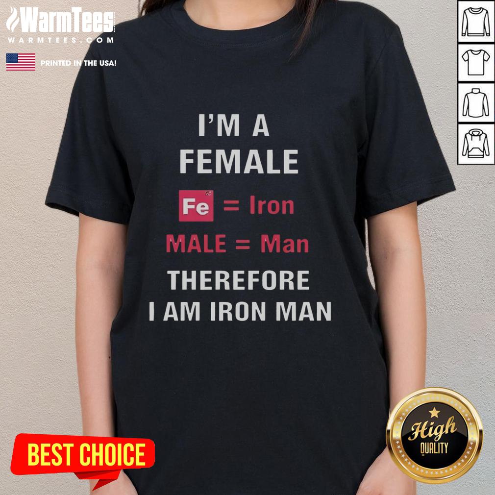 Alt Text: Official 'I Am Iron Man' Ladies Tee featuring female empowerment design, perfect for fans of Iron Man and equality.
