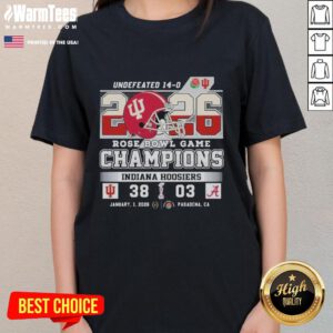 Official Indiana Hoosiers 2026 Rose Bowl Game Champions score ladies tee featuring vibrant team colors and logo.