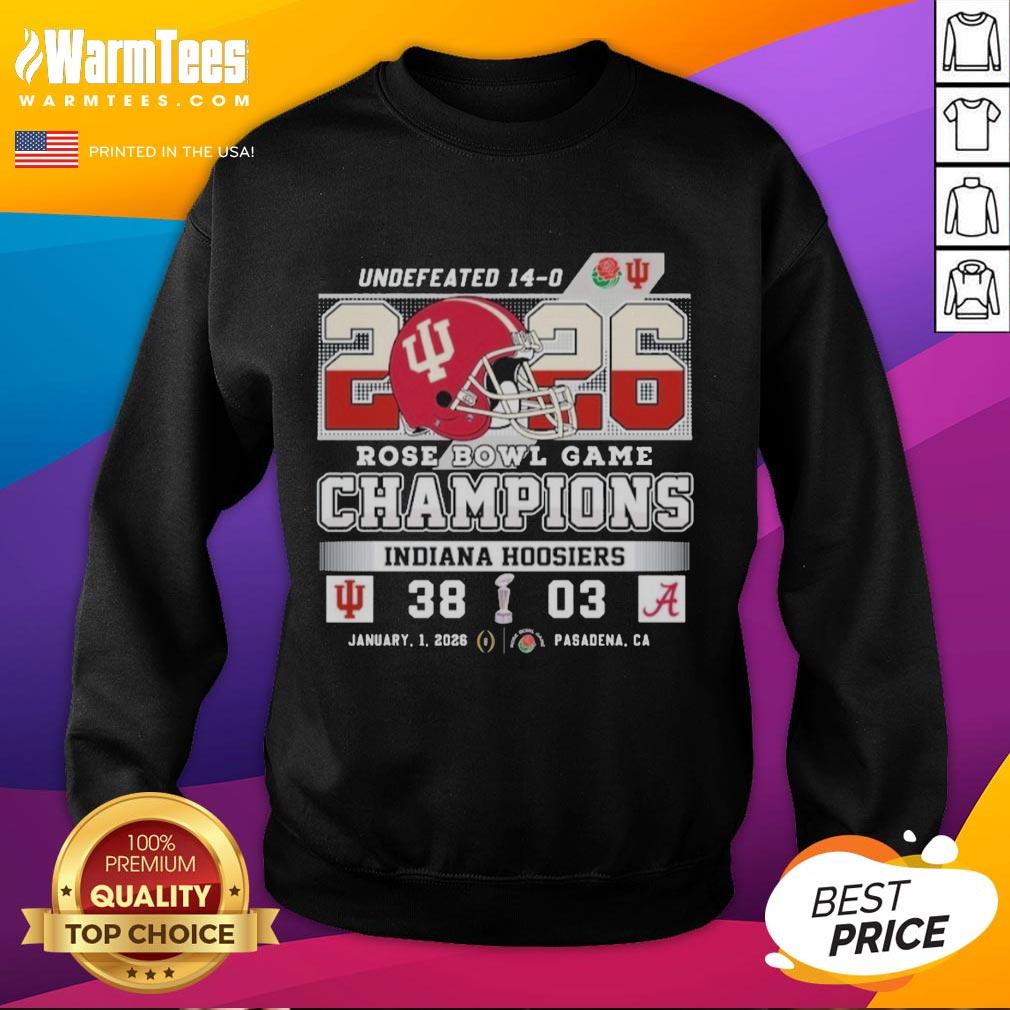 Official Indiana Hoosiers 2026 Rose Bowl Game Champions sweatshirt featuring team logo and celebratory design.