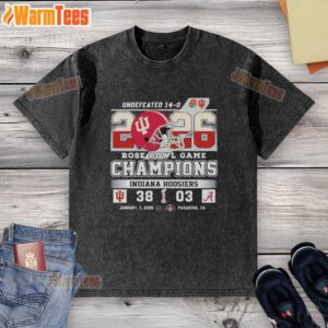 Official Indiana Hoosiers 2026 Rose Bowl Game Champions Score Washed T-Shirt showcasing team pride and victory.