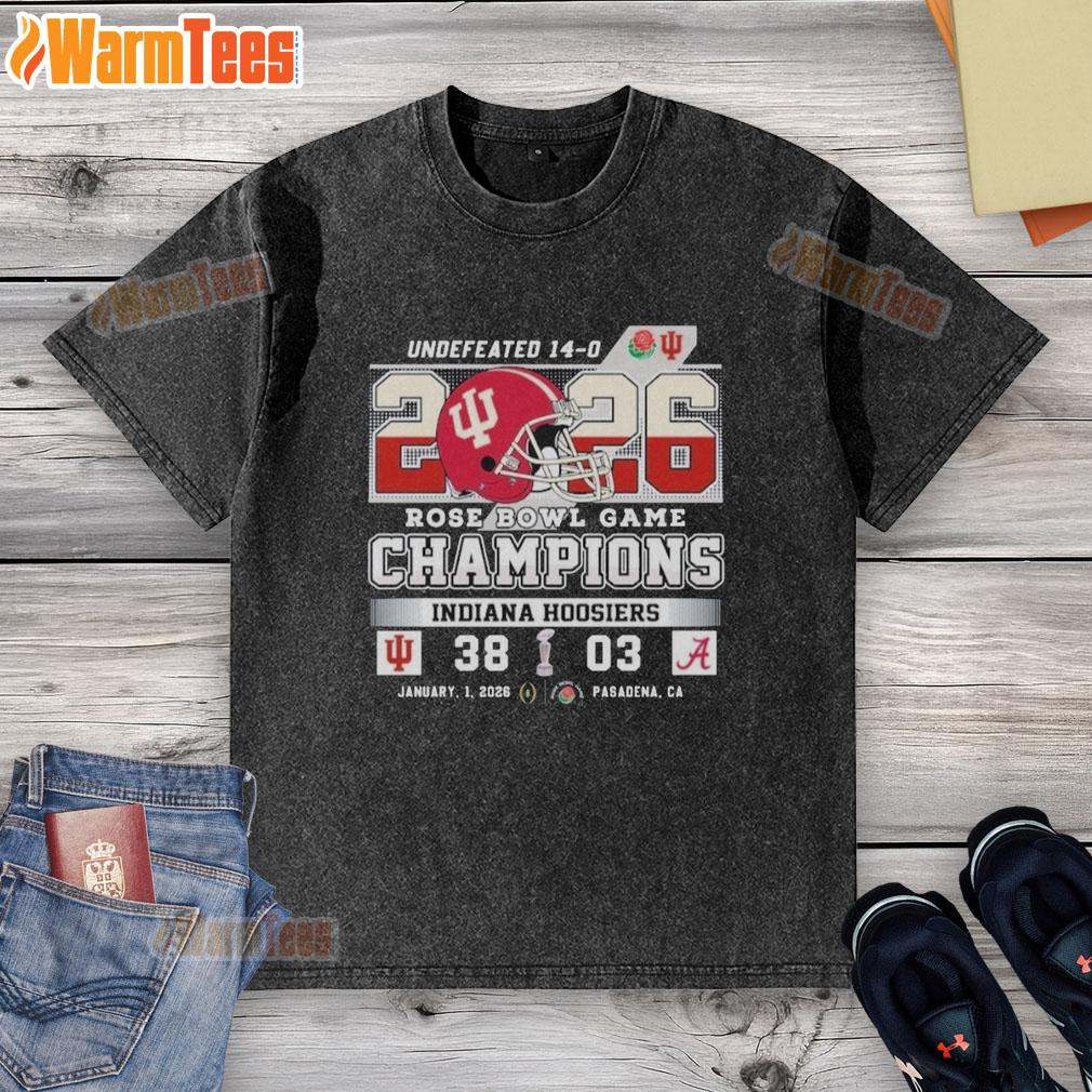 Official Indiana Hoosiers 2026 Rose Bowl Game Champions Score Washed T-Shirt showcasing team pride and victory.