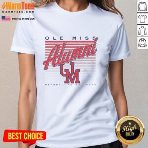 Official Ole Miss Retro Stripe Alumni Oxford Hotty Toddy Ladies Tee in vibrant colors, perfect for passionate fans.