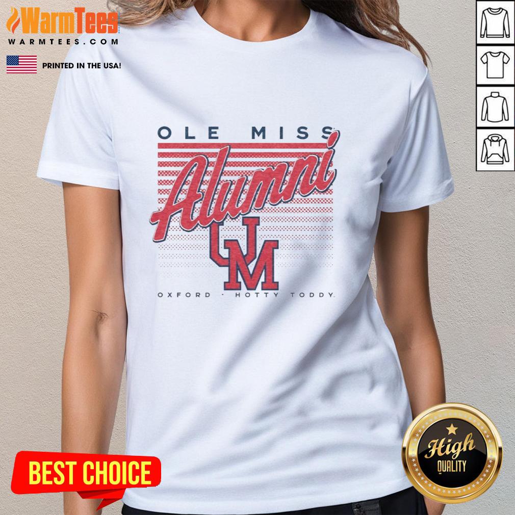 Official Ole Miss Retro Stripe Alumni Oxford Hotty Toddy Ladies Tee in vibrant colors, perfect for passionate fans.