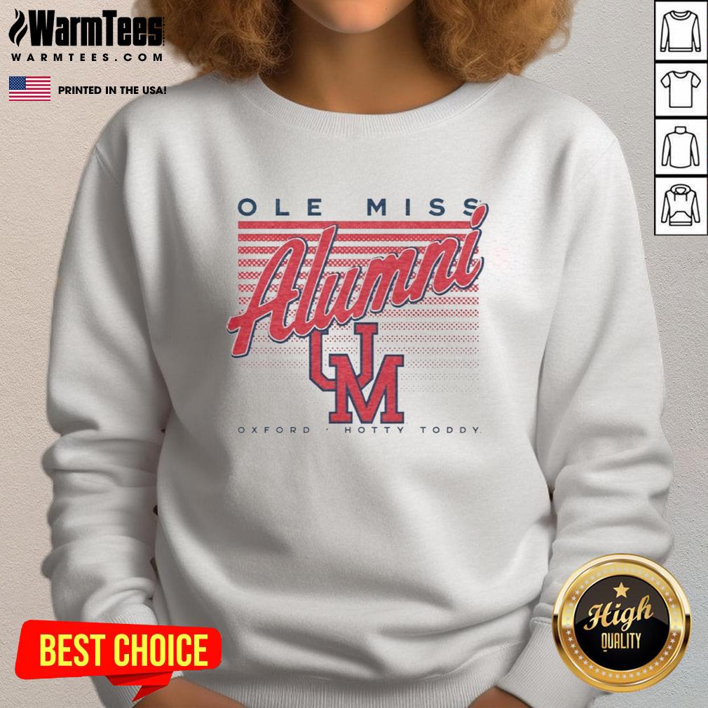 Official Ole Miss Retro Stripe Alumni Oxford Hotty Toddy Sweatshirt in navy and red, perfect for game day and alumni events.