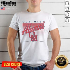 Official Ole Miss Retro Stripe Alumni Oxford Hotty Toddy T-Shirt featuring classic design and school colors for fans.