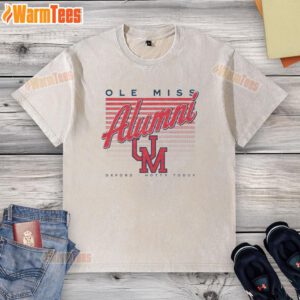 Official Ole Miss Retro Stripe Alumni Oxford Hotty Toddy Washed T-Shirt in navy with vintage style design.