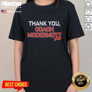 Official Thank You Coach McDermott Buffalo Bills Logo Ladies Tee featuring team colors and design for fans.