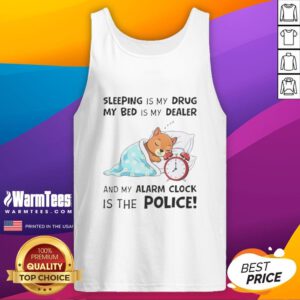 Original Sleeping Is My Drug tank top featuring playful text design, perfect for sleep lovers and comfort seekers.