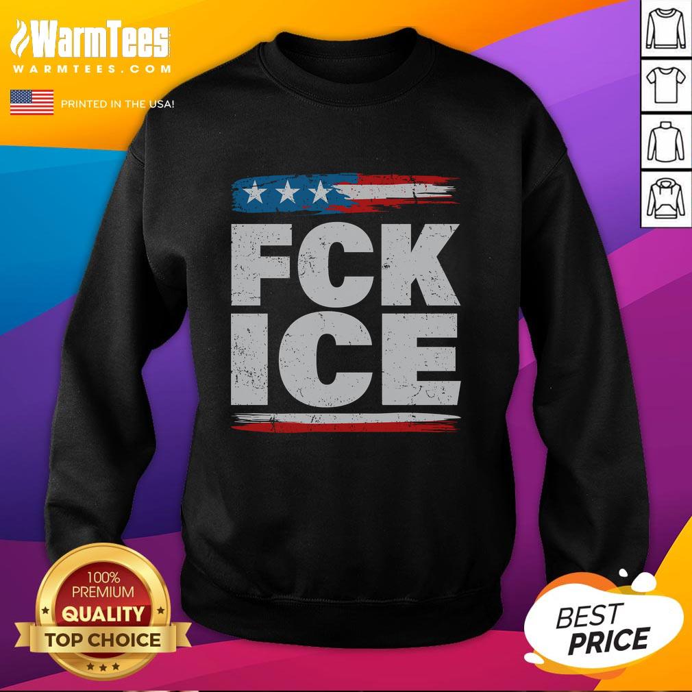 Distressed American flag sweatshirt featuring 'Premium Fck Ice Anti Ice' design, perfect for casual wear.