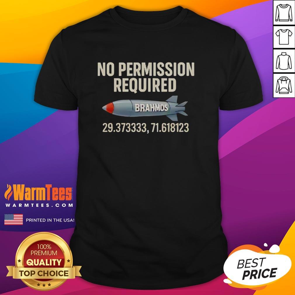 Premium No Permission Required Brahmos T-Shirt featuring a stylish design, perfect for aviation and military enthusiasts.