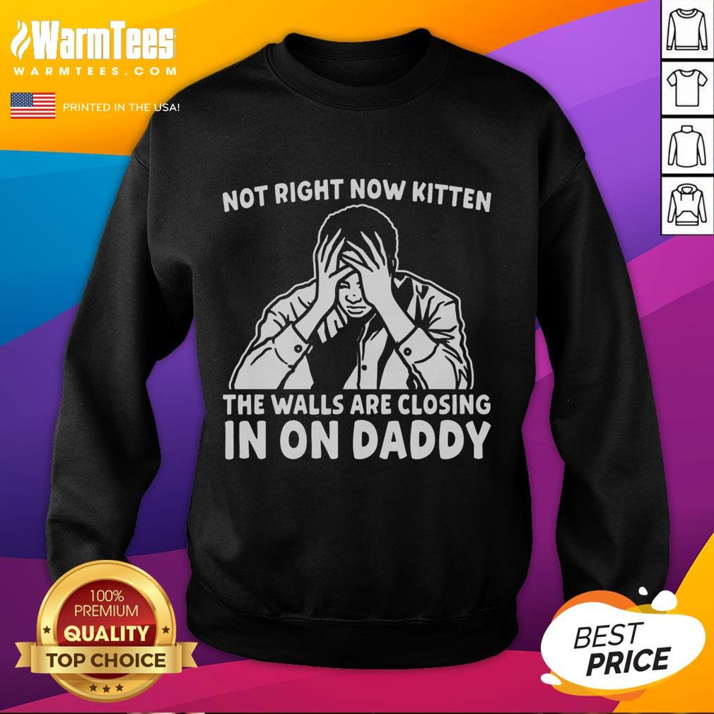 Premium Not Right Now Kitten sweatshirt featuring a playful design of a kitten with the phrase 'The walls are closing in on Daddy.'