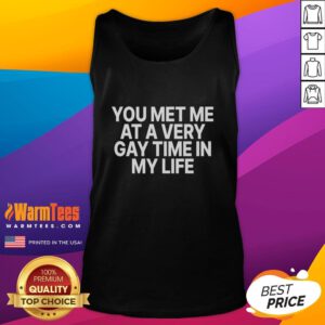 Alt Text: Premium You Met Me at a Very Gay Time tank top in vibrant colors, perfect for pride events and casual summer wear.