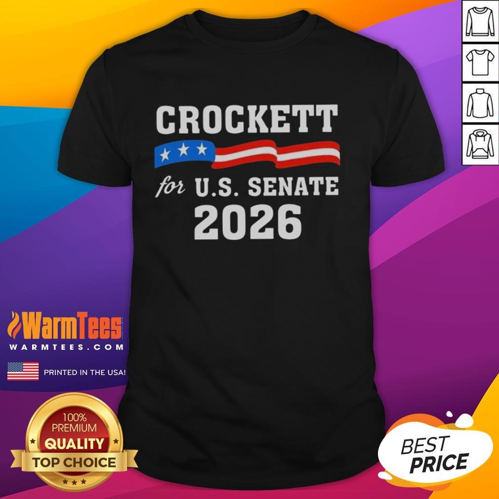 Pretty Crockett for US Senate 2026 T-shirt featuring bold graphics and patriotic colors, perfect for campaign supporters.