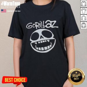 Pretty Gorillaz band skull logo on a stylish ladies tee, showcasing vibrant colors and unique design.