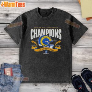 Pretty Los Angeles Rams NFC Championship Champions 2025-26 Big Helmet Center Washed T-Shirt in vibrant colors.