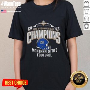 Pretty Montana State Bobcats NCAA Division I Football Champions 2025 ladies tee featuring team colors and logo.