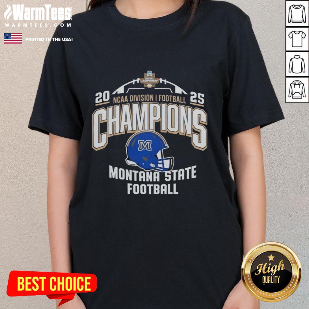Pretty Montana State Bobcats NCAA Division I Football Champions 2025 ladies tee featuring team colors and logo.