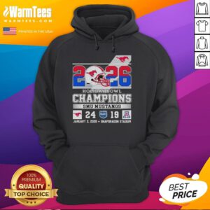 SMU Mustangs hoodie celebrating 2026 Holiday Bowl victory over Arizona Wildcats, featuring bold team graphics.