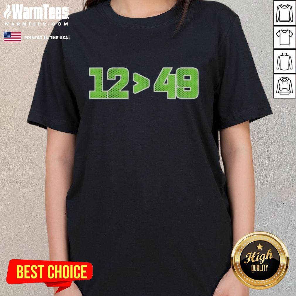 Top Seattle Seahawks 12 Defeated 49 Ladies Tee showcasing team pride and style for female fans.