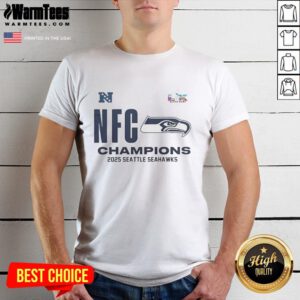 Alt Text: Top Seattle Seahawks 2025 NFC Champions Locker Room T-Shirt featuring team colors and logo for fans and collectors.