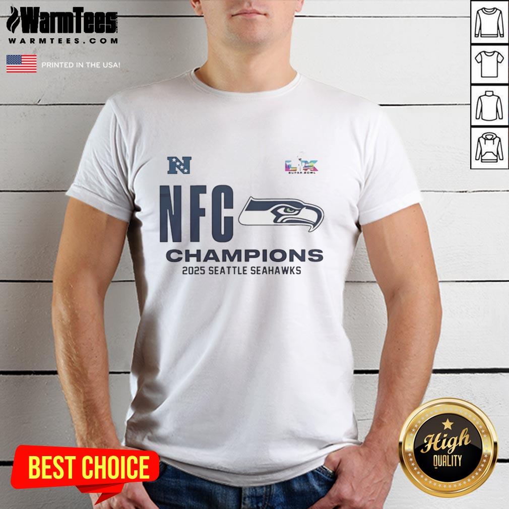 Alt Text: Top Seattle Seahawks 2025 NFC Champions Locker Room T-Shirt featuring team colors and logo for fans and collectors.