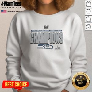 Alt Text: Seattle Seahawks 2025 NFC Champions locker room sweatshirt featuring team logo and vibrant colors. Perfect for fans!