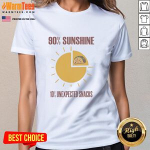 Top Tacos ladies tee featuring '90% Sunshine, 10% Unexpected Snacks' design, perfect for taco lovers and casual wear.