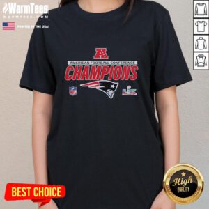 Awesome American Football Conference Champions New England Patriots ladies tee featuring team logo and vibrant design.
