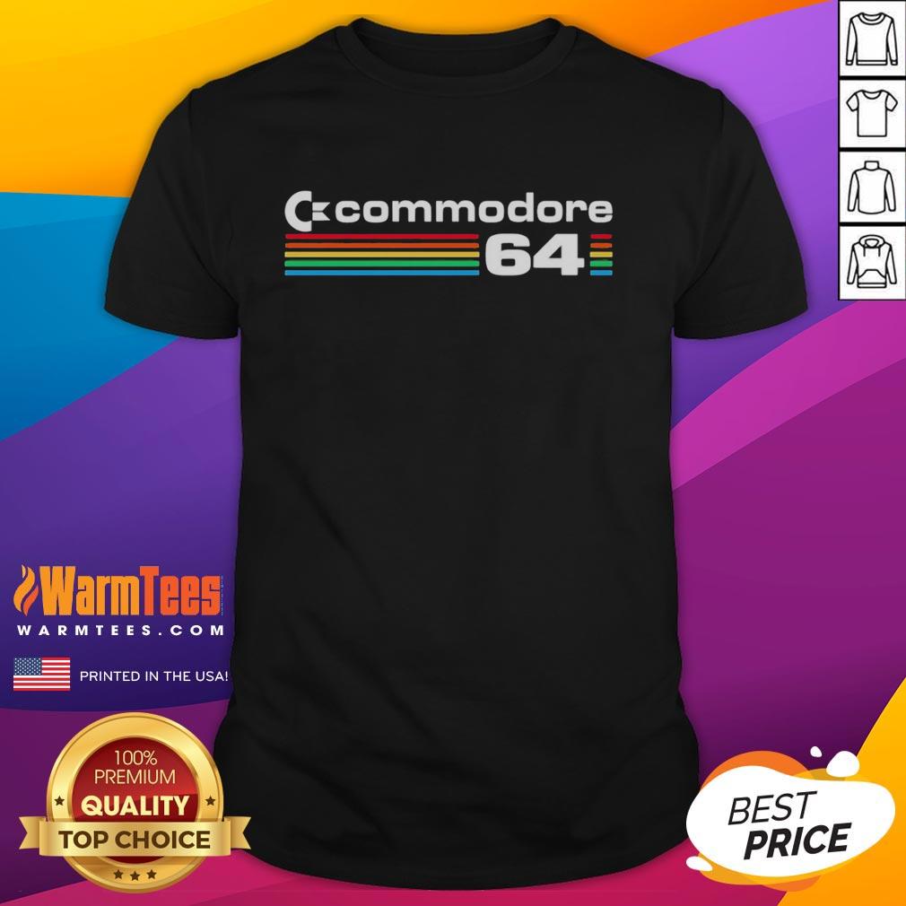 Awesome Commodore 64 logo T-shirt featuring retro design, perfect for vintage gaming enthusiasts and collectors.