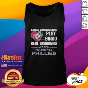 Grandmas wearing diamond heart shape tank tops cheer for the Philadelphia Phillies while playing bingo.