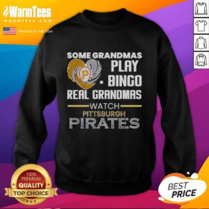 Grandmas enjoying bingo while wearing a heart-shaped sweatshirt, supporting the Pittsburgh Pirates in style.