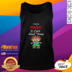 Chuckie Finster tank top with 'I Work at Meijer, I Can't Adult Today' slogan, perfect for casual wear and fans.