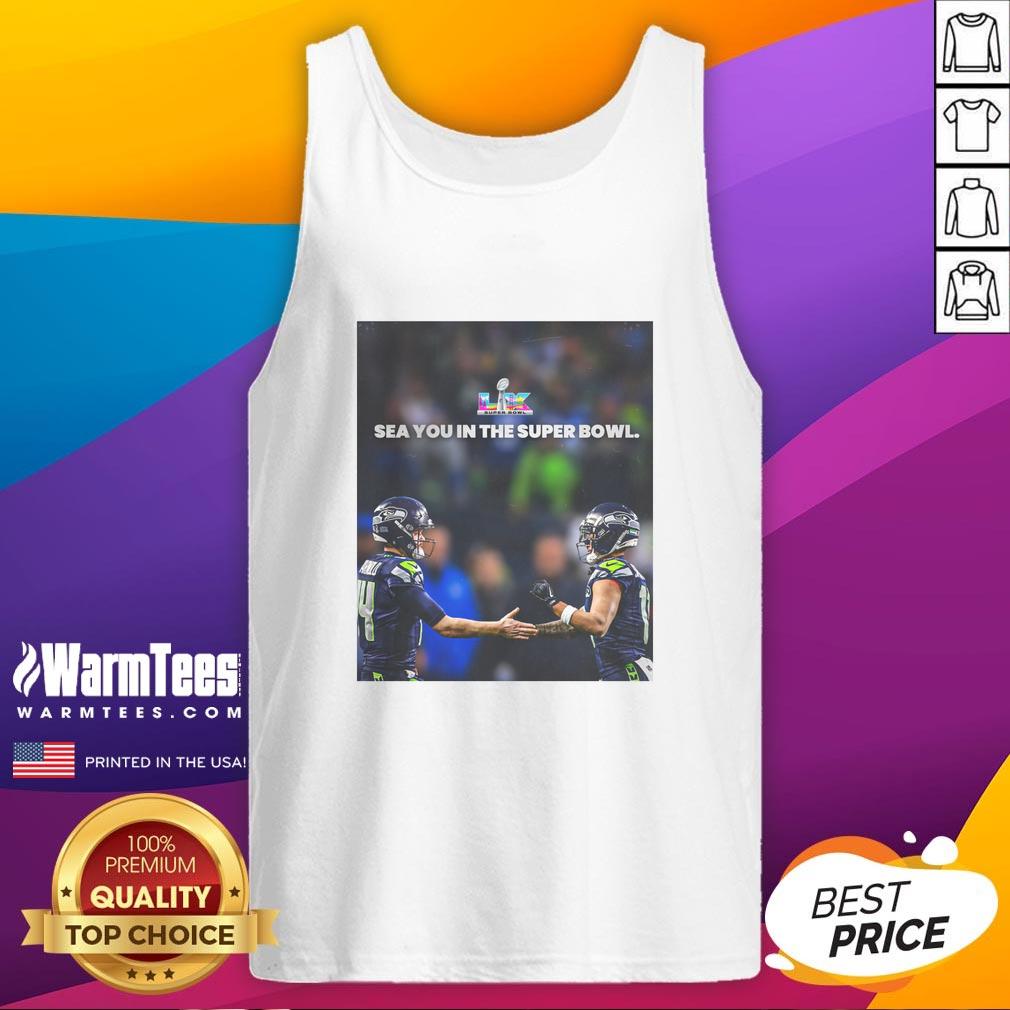 Seattle Seahawks tank top with 'Sea You in the Super Bowl' graphic, perfect for fans cheering at the game.